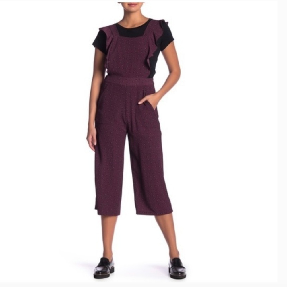 NWT Bobeau Printed Ruffle Apron Cropped Jumpsuit